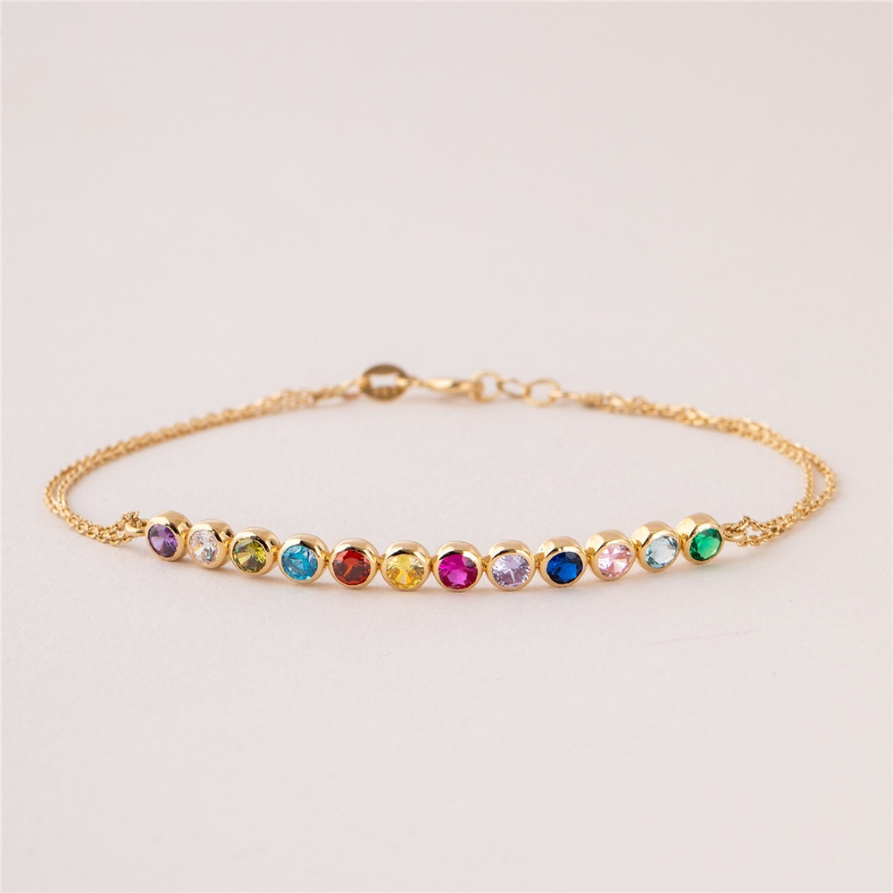 Goldstore-14K Solid Gold Family Birthstone Bracelet, Birthstone Gold Bracelet for Mom, Personalized Multi Birthstone Bracelet Mothers Day Gift For Her