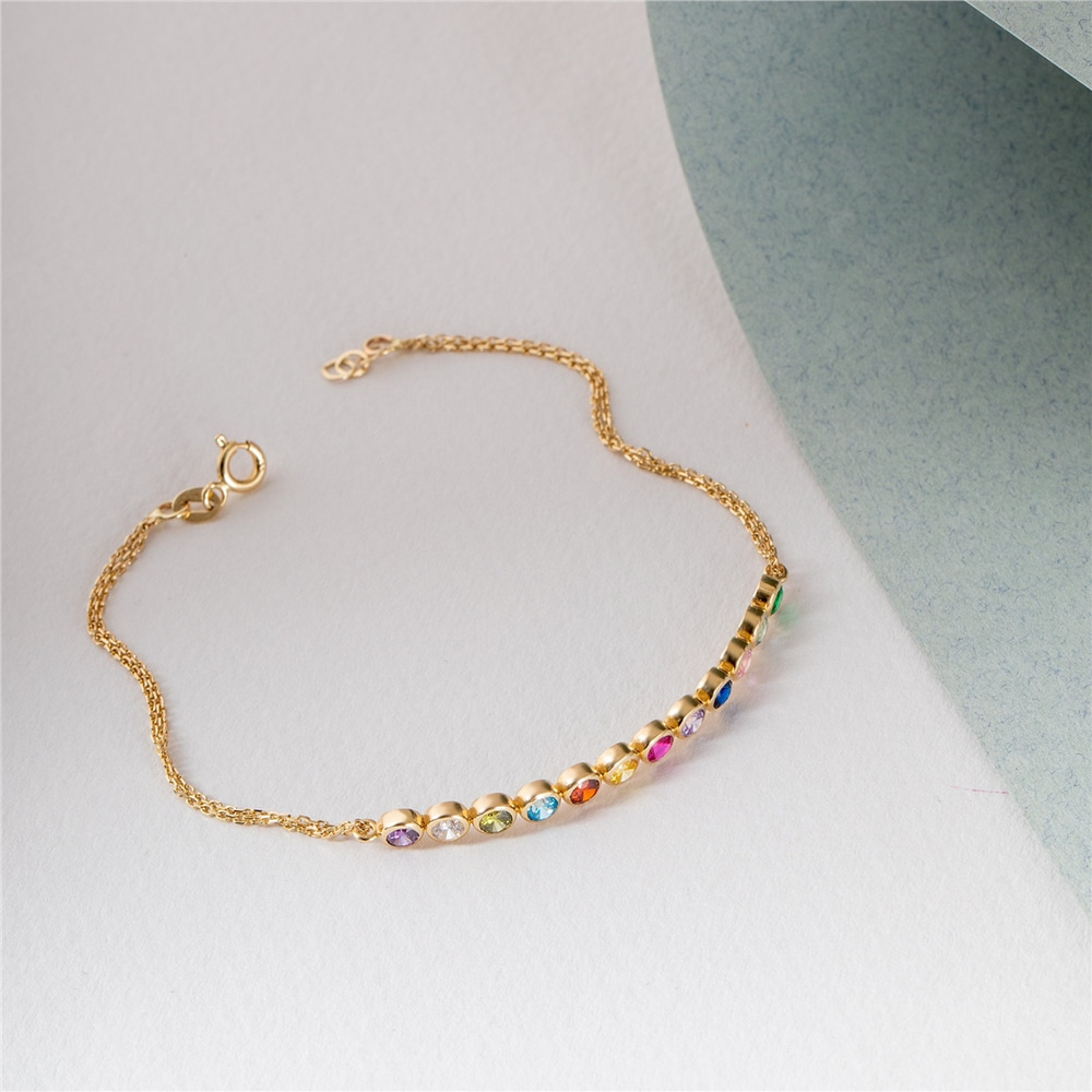 Goldstore-14K Solid Gold Family Birthstone Bracelet, Birthstone Gold Bracelet for Mom, Personalized Multi Birthstone Bracelet Mothers Day Gift For Her