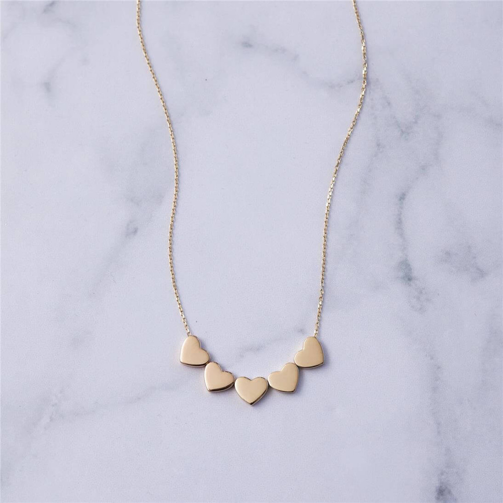 Goldstore-14K Solid Gold Heart Initial Dainty Necklace, 2 3 4 5 6 Small Hearts Necklace, Custom Letter Engrave Heart Choker Necklace is a Gift For Her