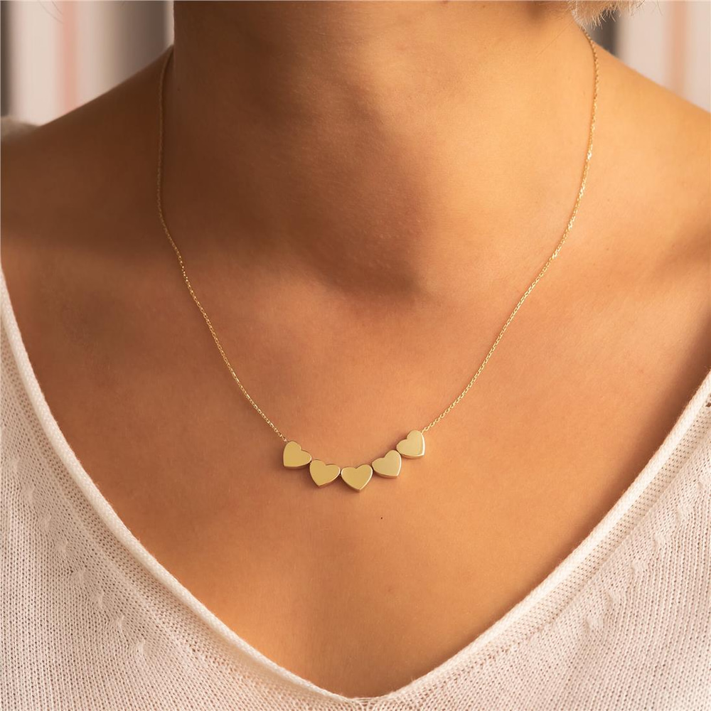 Goldstore-14K Solid Gold Heart Initial Dainty Necklace, 2 3 4 5 6 Small Hearts Necklace, Custom Letter Engrave Heart Choker Necklace is a Gift For Her