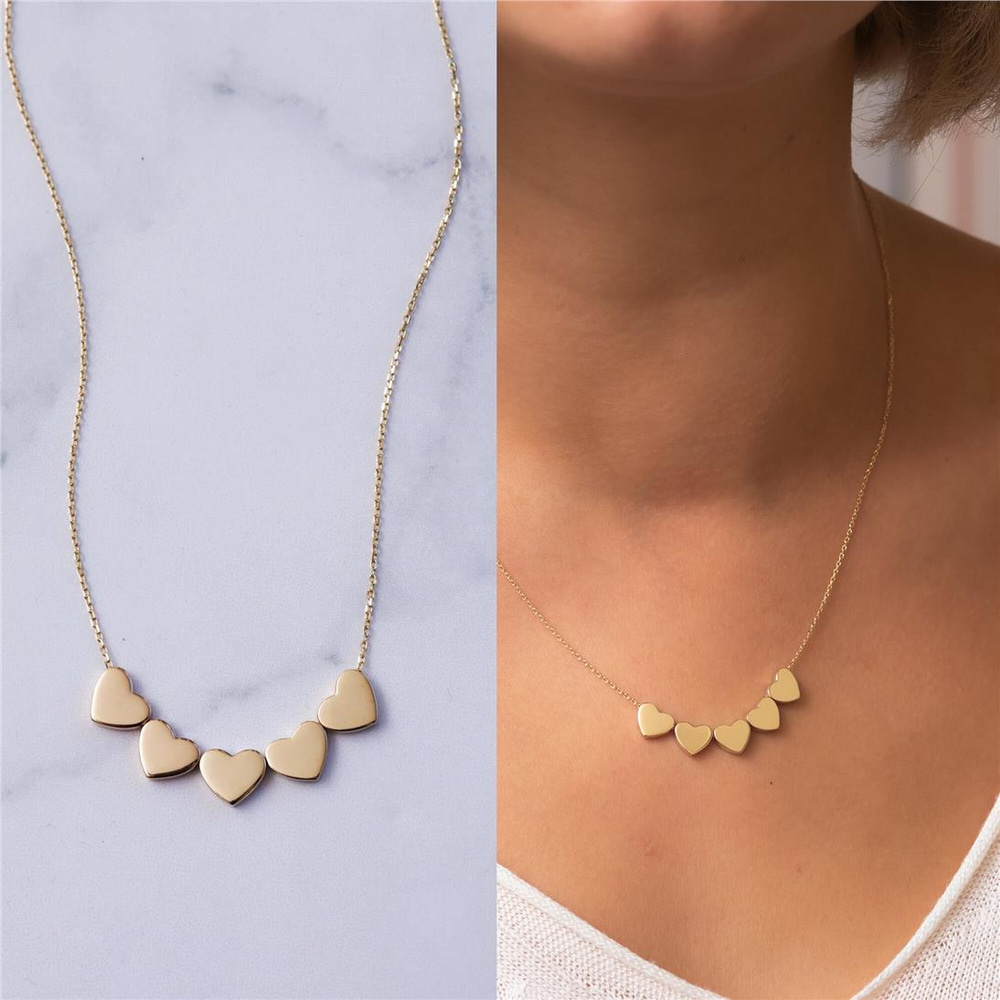 Goldstore-14K Solid Gold Heart Initial Dainty Necklace, 2 3 4 5 6 Small Hearts Necklace, Custom Letter Engrave Heart Choker Necklace is a Gift For Her