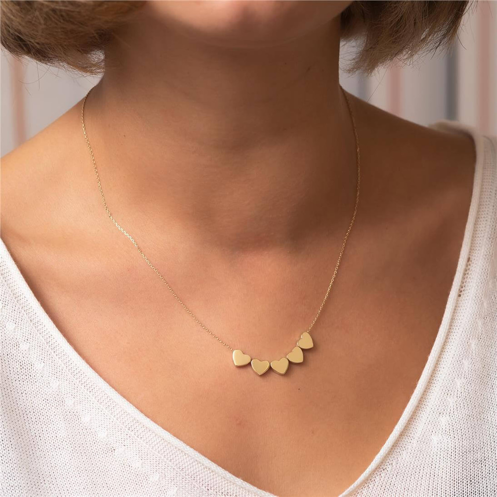 Goldstore-14K Solid Gold Heart Initial Dainty Necklace, 2 3 4 5 6 Small Hearts Necklace, Custom Letter Engrave Heart Choker Necklace is a Gift For Her