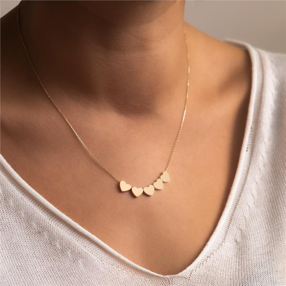 Goldstore-14K Solid Gold Heart Initial Dainty Necklace, 2 3 4 5 6 Small Hearts Necklace, Custom Letter Engrave Heart Choker Necklace is a Gift For Her