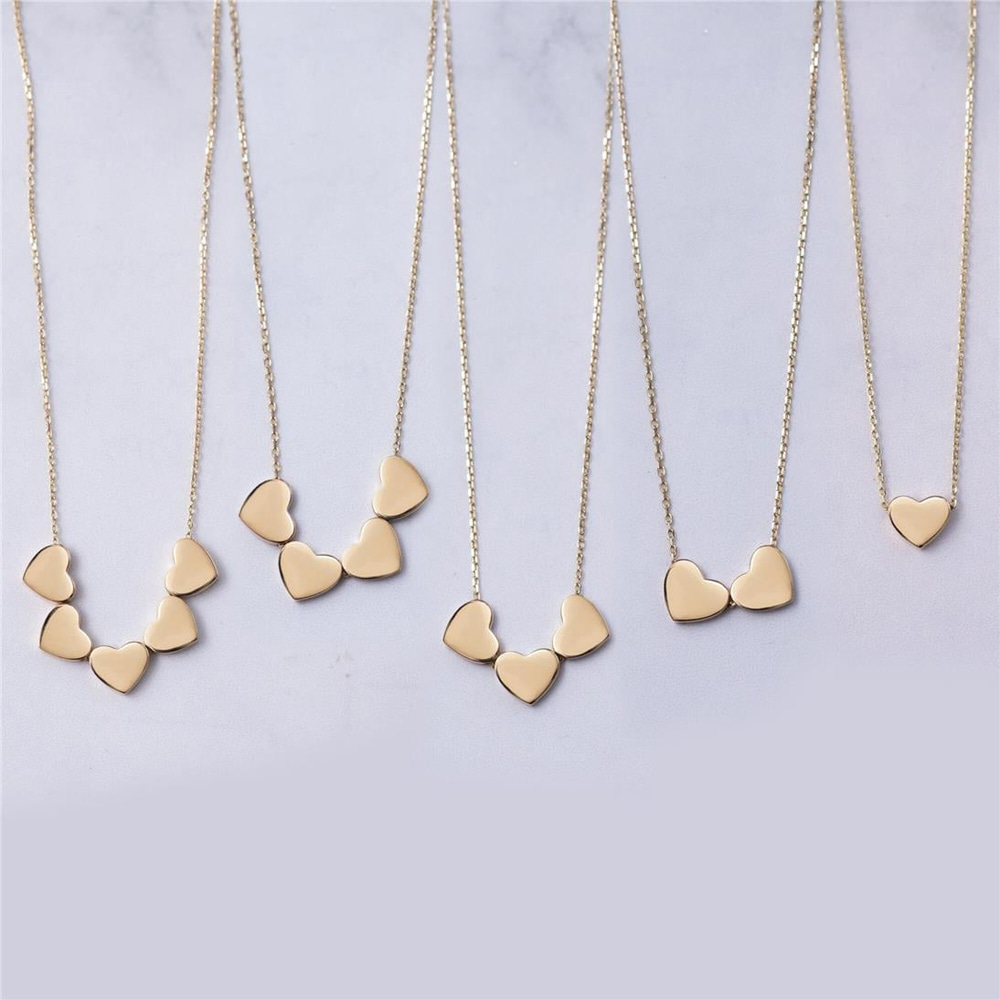 Goldstore-14K Solid Gold Heart Initial Dainty Necklace, 2 3 4 5 6 Small Hearts Necklace, Custom Letter Engrave Heart Choker Necklace is a Gift For Her