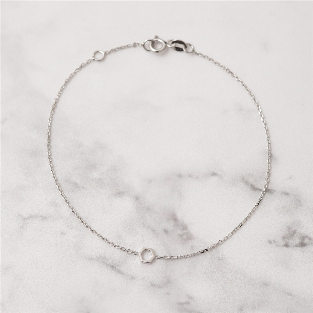 Goldstore-14k Solid Gold Hexagon and Birthstone Bracelet, Single Honeycomb and Cz Birthstone Dainty Bracelet is a Great Gift For Her. Bridesmaid Gift