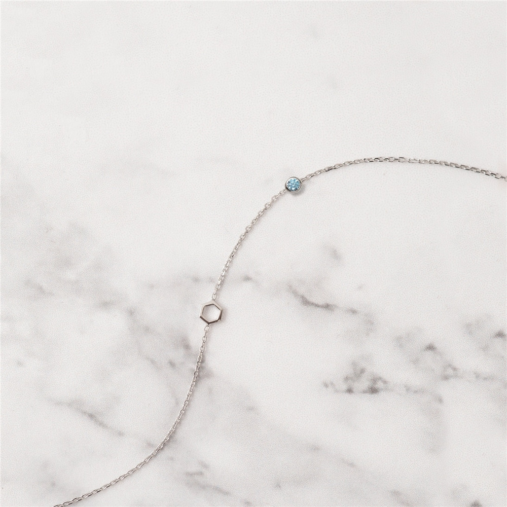 Goldstore-14k Solid Gold Hexagon and Birthstone Bracelet, Single Honeycomb and Cz Birthstone Dainty Bracelet is a Great Gift For Her. Bridesmaid Gift