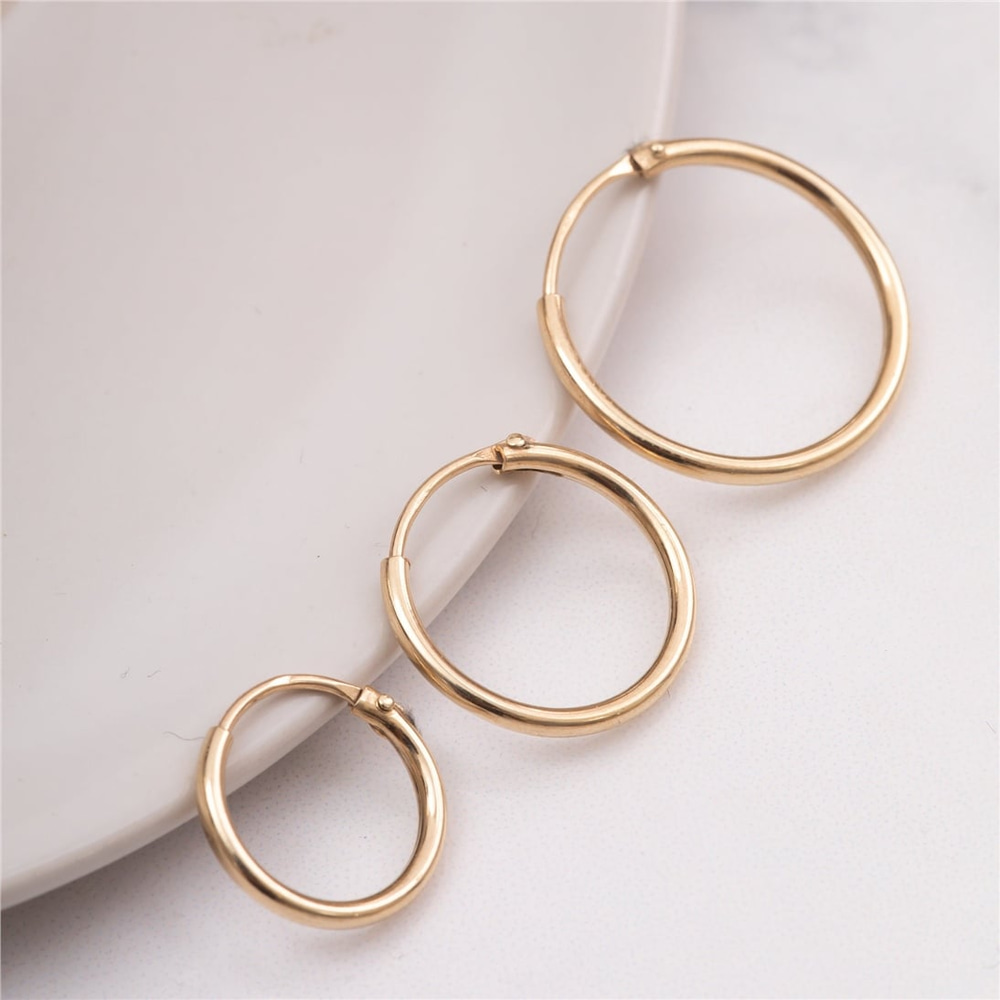 Goldstore-14K Solid Gold Hoop Earrings, Dainty Thin Wire Hoops, Delicate Everyday Earrings, Large - Medium - Small Wire Hoop Earrings, Gift For Her