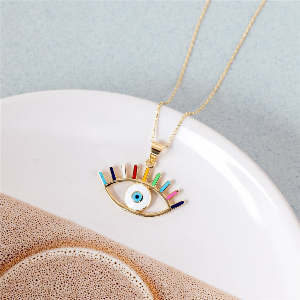 Goldstore-14K Solid Gold Horus Eye Necklace, Multi Color Spiritual Protection Jewelry, Egyptian Eye Pendant, Wadjet Eye Necklace, Ra Eye, Gift For Her