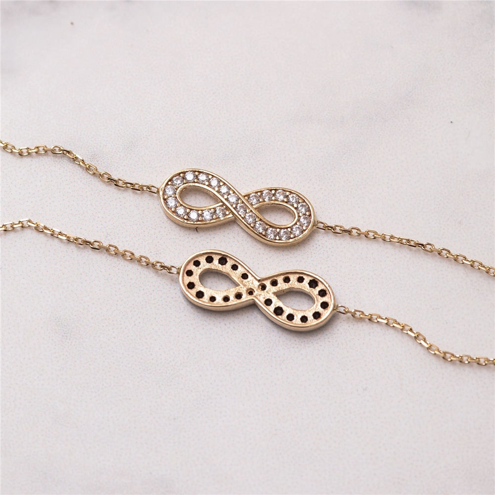 Goldstore-14K Solid Gold Infinity Frendship Bracelet, Dainty Forever Love Infinity Gold Chain Bracelet is a Great Gift For Her, Gift For Women