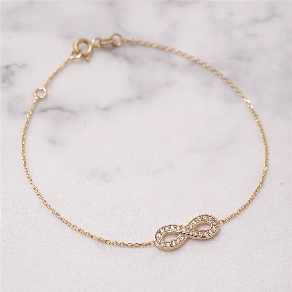 Goldstore-14K Solid Gold Infinity Frendship Bracelet, Dainty Forever Love Infinity Gold Chain Bracelet is a Great Gift For Her, Gift For Women