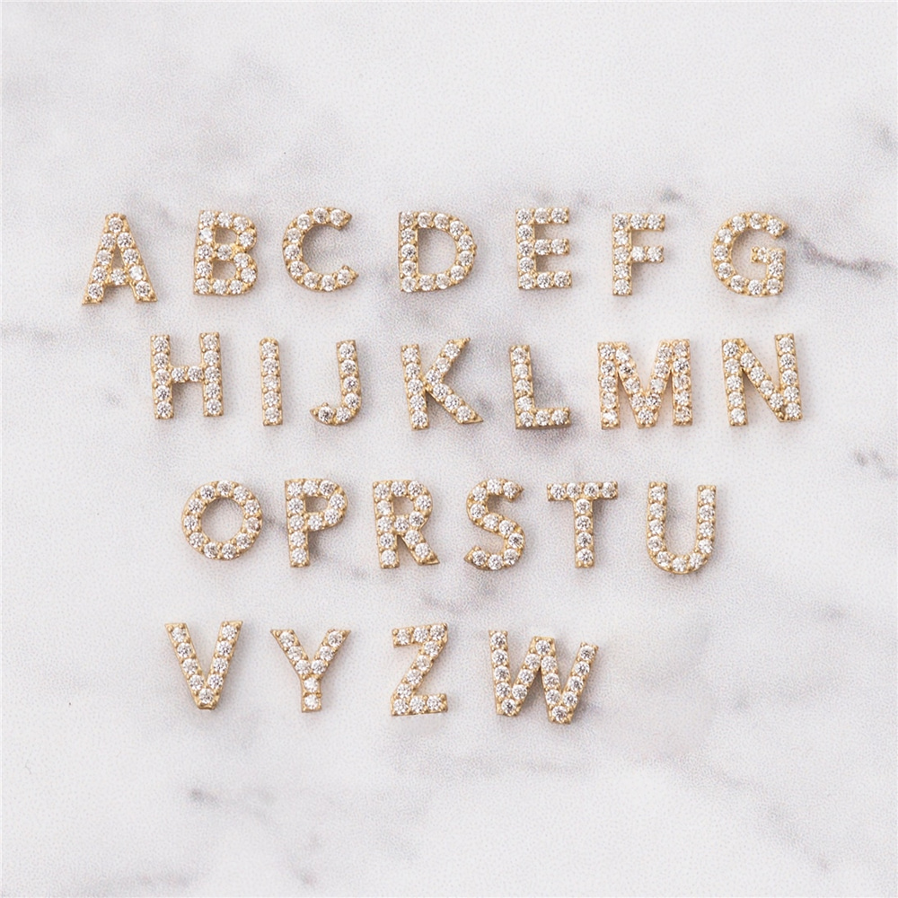 Goldstore-14K Solid Gold Initial Letter Pendant, Pave Diamond Pave Cz Alphabet Charm Minimal Necklace, Custom Initial Charm Real Gold Necklace Gift