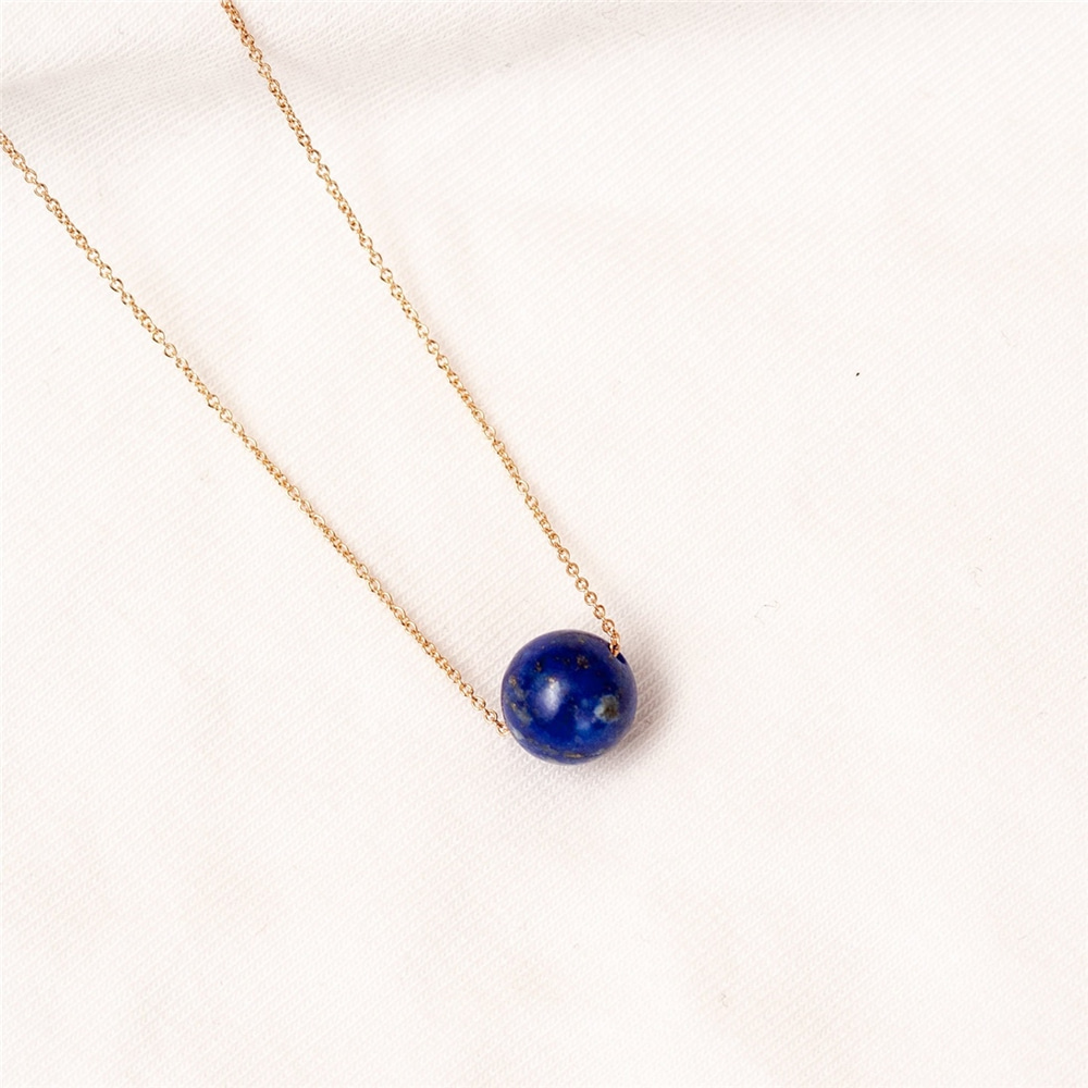 Goldstore-14k Solid Gold Lapis Ball Necklace, Single Bead Lapis Lazuli Gold Necklace, Lapis Drop 14k Gold Necklace, Dainty Gold Lapis Lazuli Necklace.