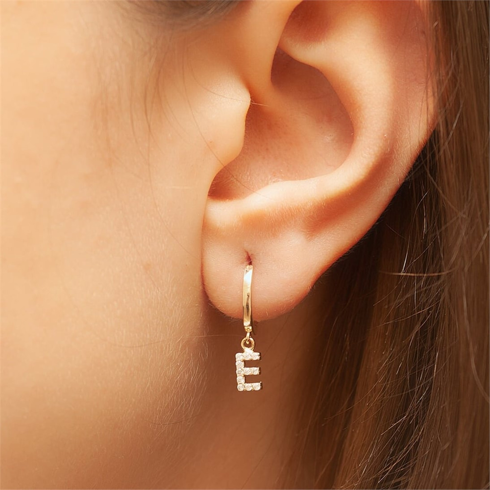 Goldstore-14k Solid Gold Letter or Number Earring, Initial Number Diamond Gold Earrings, Dainty CZ Initial Dangle Drop Earring is a Great Gift For Her