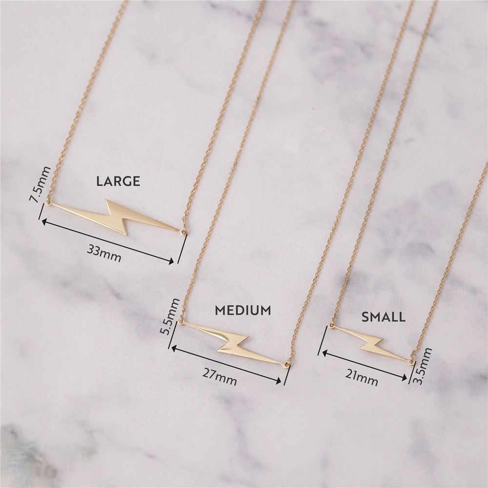 Goldstore-14k Solid Gold Lightning Bolt Necklace, Gold Choker Dainty Sideways Lightning Necklace, Lightning Bolt Charm Necklace Great Gift For Her