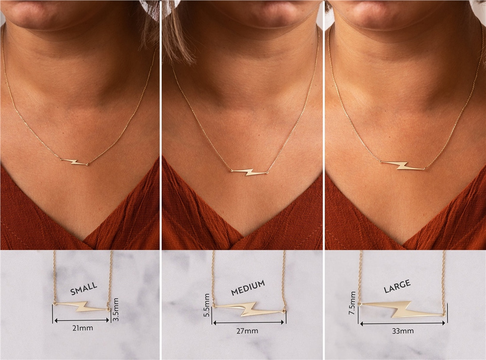 Goldstore-14k Solid Gold Lightning Bolt Necklace, Gold Choker Dainty Sideways Lightning Necklace, Lightning Bolt Charm Necklace Great Gift For Her