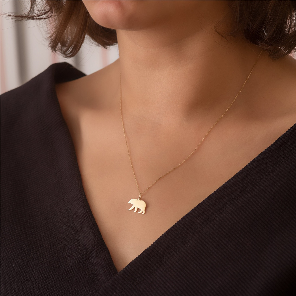 Goldstore-14k Solid gold Mama Bear Necklace, Mama Bear and Baby Bear Gold Necklace, Custom Name Initial Engraved Mama Cubs Bear Necklace for Grandma