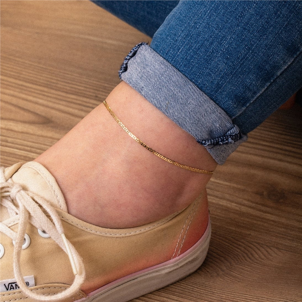 Goldstore-14K Solid Gold Mariner Chain Anklet, Dainty Mariner Chain Foot Bracelet, Essential Elegant Layering Ankle Bracelet, Perfect For Beach Days
