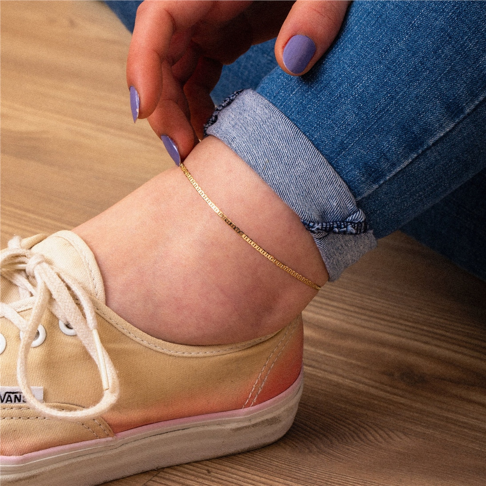 Goldstore-14K Solid Gold Mariner Chain Anklet, Dainty Mariner Chain Foot Bracelet, Essential Elegant Layering Ankle Bracelet, Perfect For Beach Days