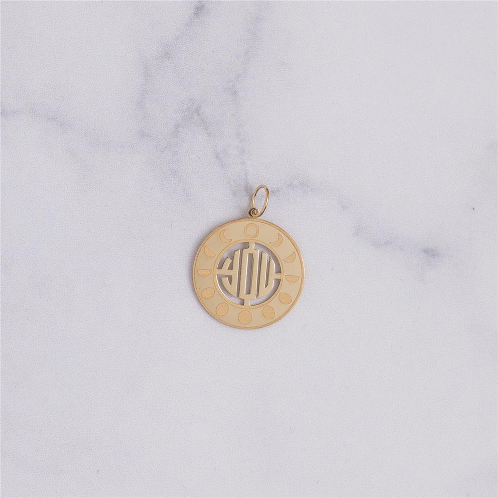 Goldstore-14K Solid Gold Moon Phase Monogram Necklace, Personalized Moon Phase Necklace, Custom Lunar Necklace, Moon Phases 3 Letters Pendant Gift for