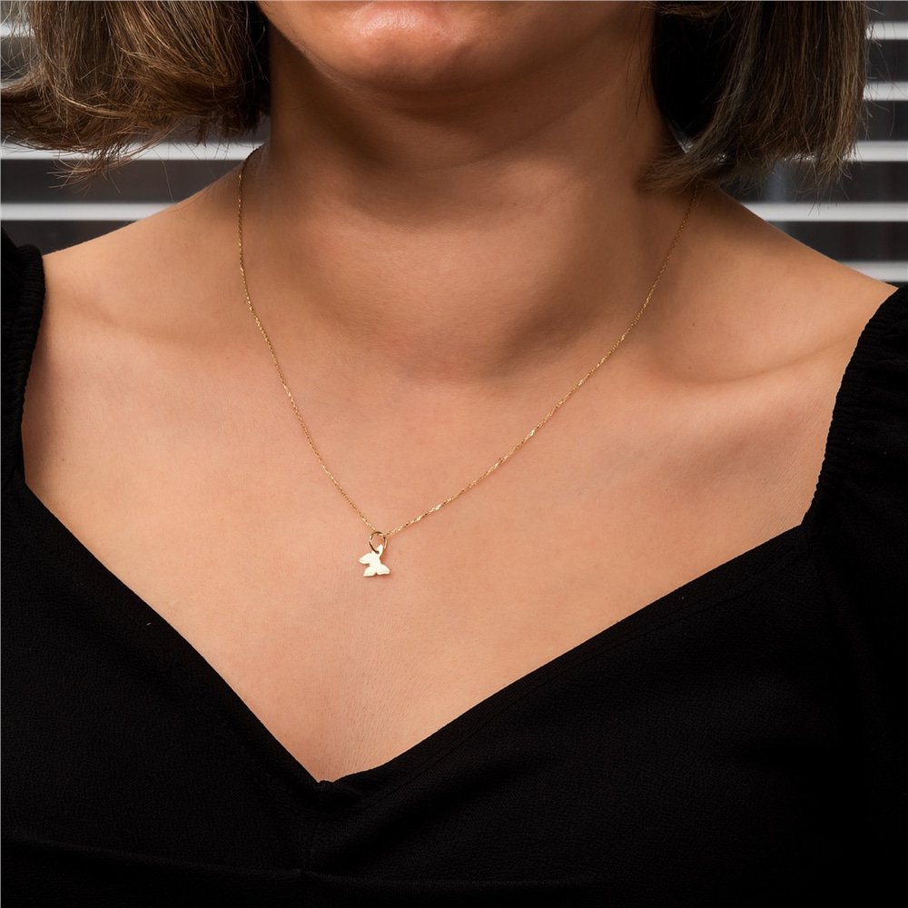Goldstore-14k Solid Gold Mother Daughter Butterfly Necklace Set, Personalized Butterfly Pendant Necklace, Custom Engrave Layered Necklace Gift for Her