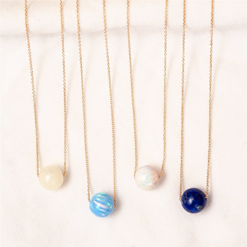 Goldstore-14k Solid Gold Mother of Pearl Floating Ball Necklace, Single Bead MOP Gold Necklace, Dainty Gold Mother of Pearl Necklace Bridesmaid Gift.
