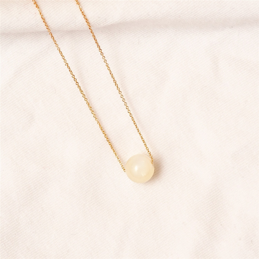 Goldstore-14k Solid Gold Mother of Pearl Floating Ball Necklace, Single Bead MOP Gold Necklace, Dainty Gold Mother of Pearl Necklace Bridesmaid Gift.