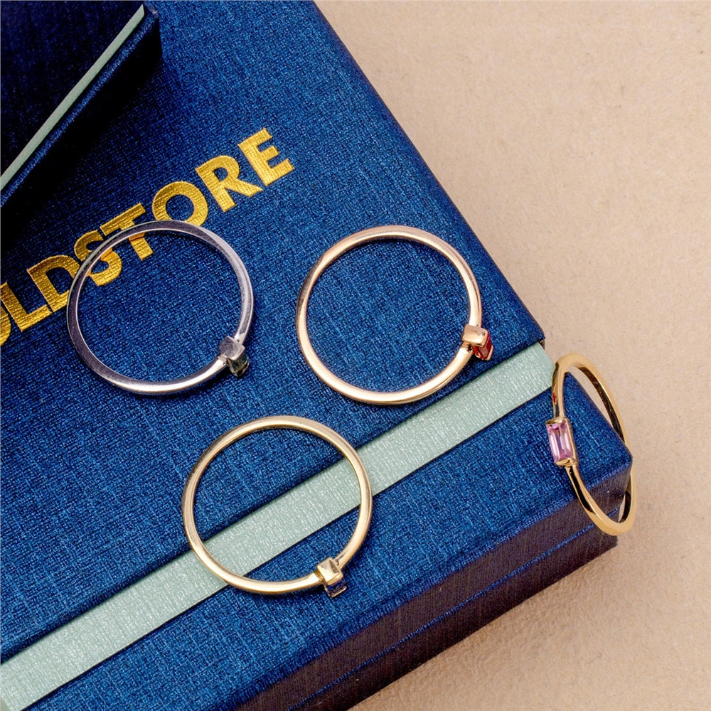 Goldstore-14K Solid Gold Natural Baguette Sapphire Ring, Multi Color Sapphire stackable ring, Minimalist Stacking Baguette Rings