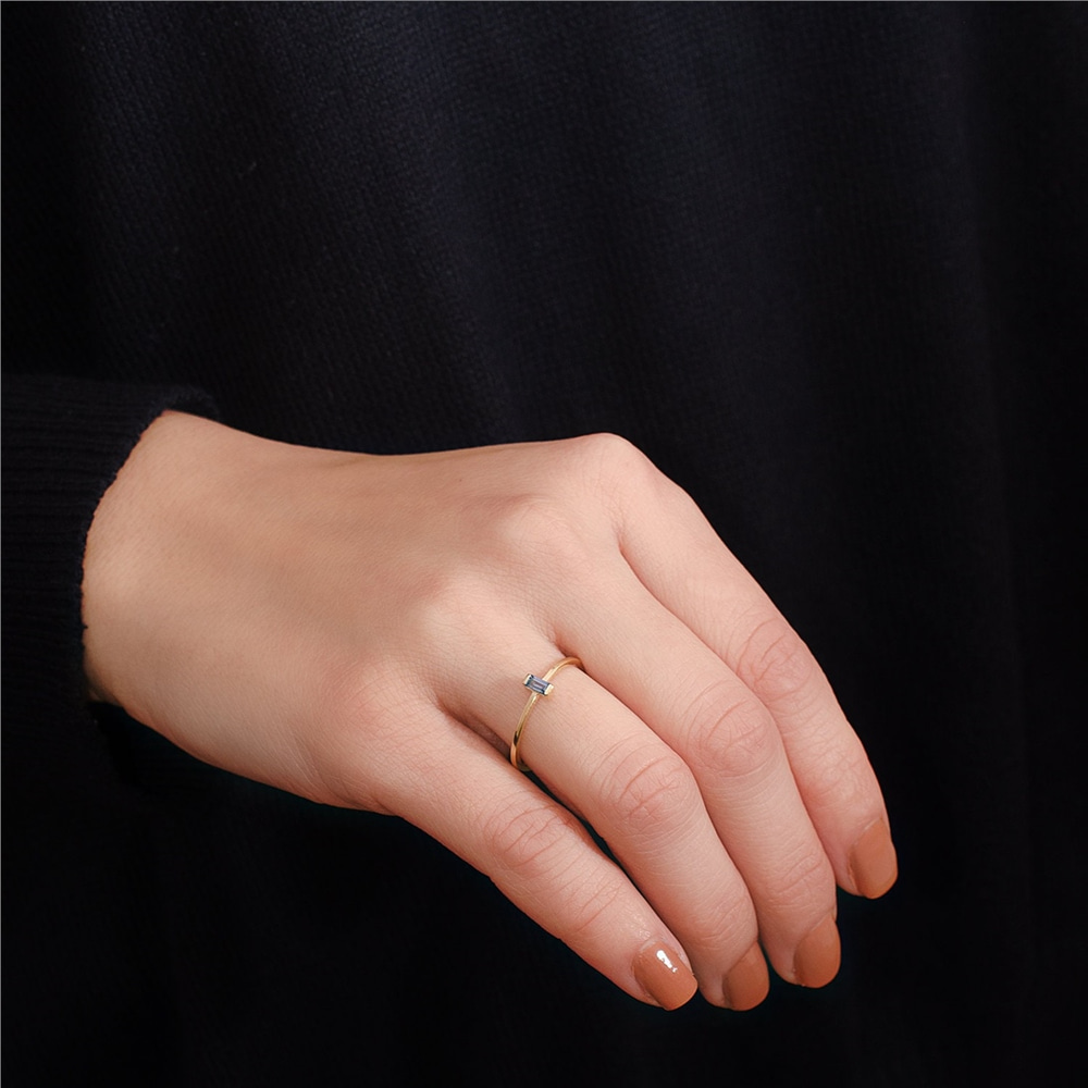 Goldstore-14K Solid Gold Natural Baguette Sapphire Ring, Multi Color Sapphire stackable ring, Minimalist Stacking Baguette Rings