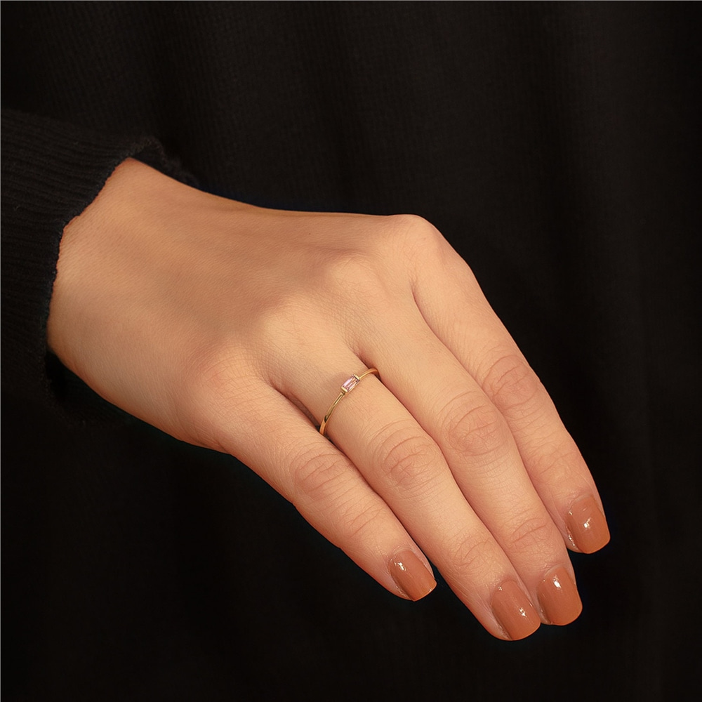 Goldstore-14K Solid Gold Natural Baguette Sapphire Ring, Multi Color Sapphire stackable ring, Minimalist Stacking Baguette Rings