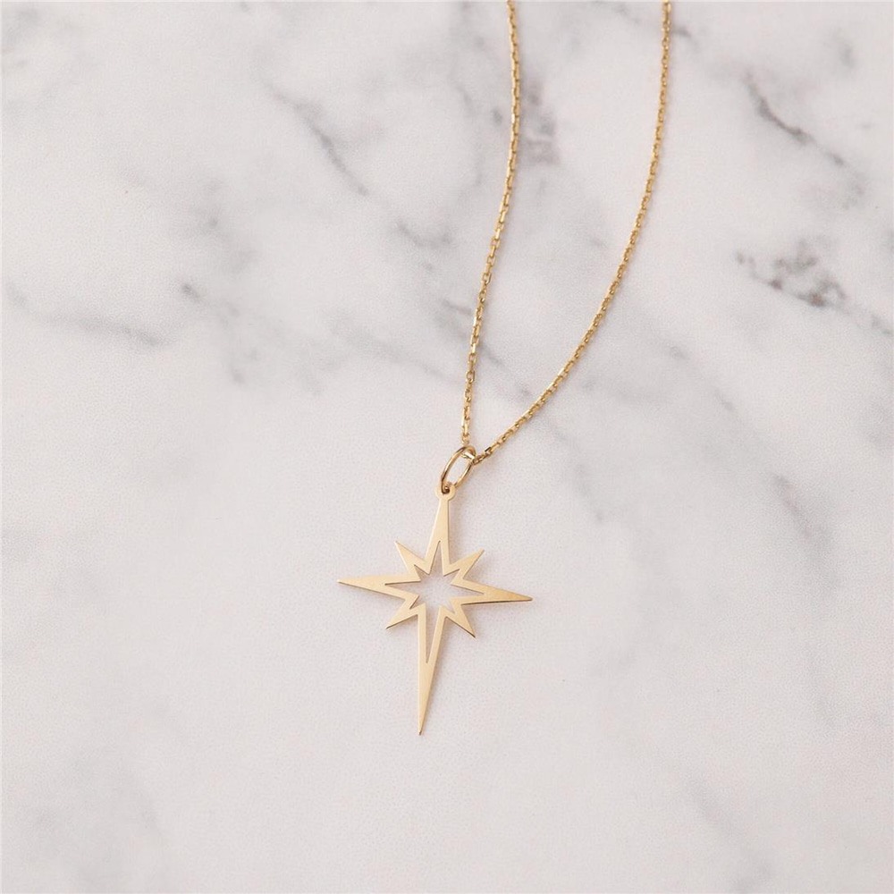 Goldstore-14k Solid Gold Northern Star Necklace, North Star Pendant, Dainty Pole Star Charm Necklace is a Gift For Her, Anniversary Gift For Christmas