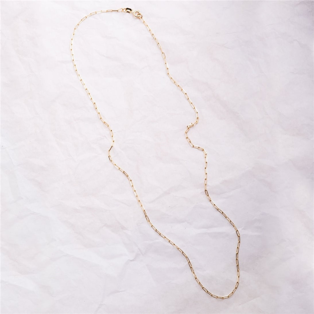 Goldstore-14k Solid Gold Paperclip Chain, Dainty Solid Link Chain Necklace, Delicate Rectangle Layering Paper Clip Elongated Link Chain Gift For Her