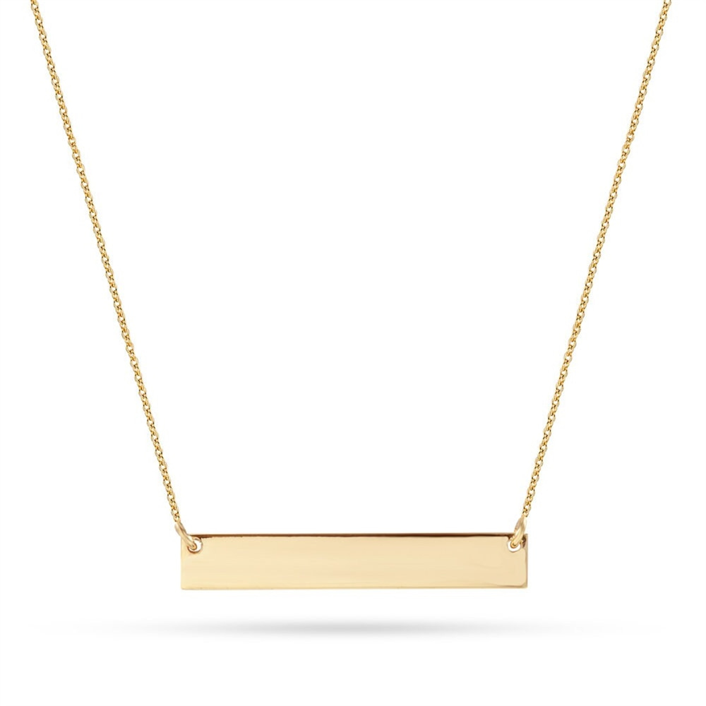 Goldstore-14k Solid Gold Personalized Name Bar Necklace, Dainty Family Bar Necklace is Available for Name Coordinate Date or Handwriting Names