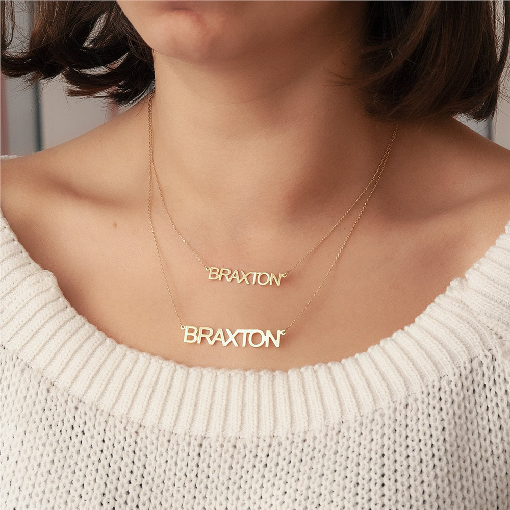 Goldstore-14k Solid Gold Personalized Name Necklace, Solid Gold Custom Name Necklace is Gift For Mom, Gold Nameplate Necklace Mother's Day Gift.