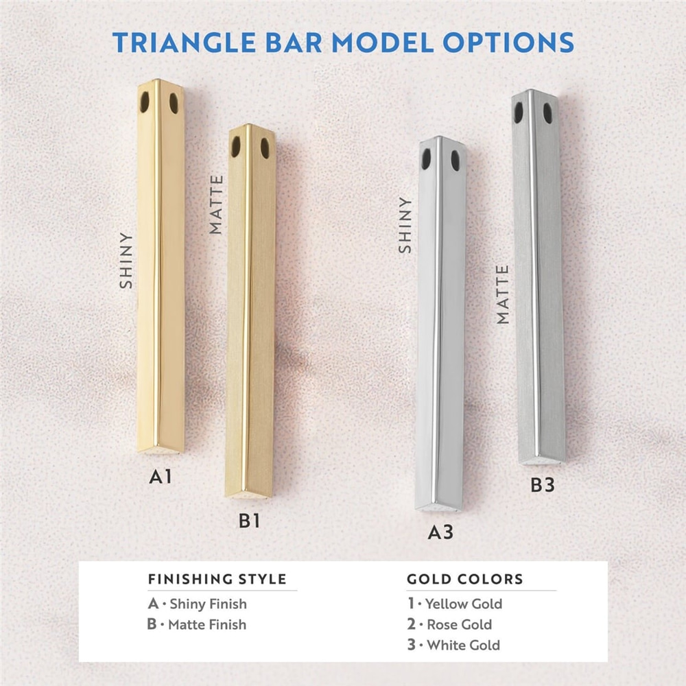 Goldstore-14K Solid Gold Personalized Triangle Bar Necklace, Three Sided Name Coordinate Necklace, Engrave Name Date Bar Necklace is a Bridesmaid Gift