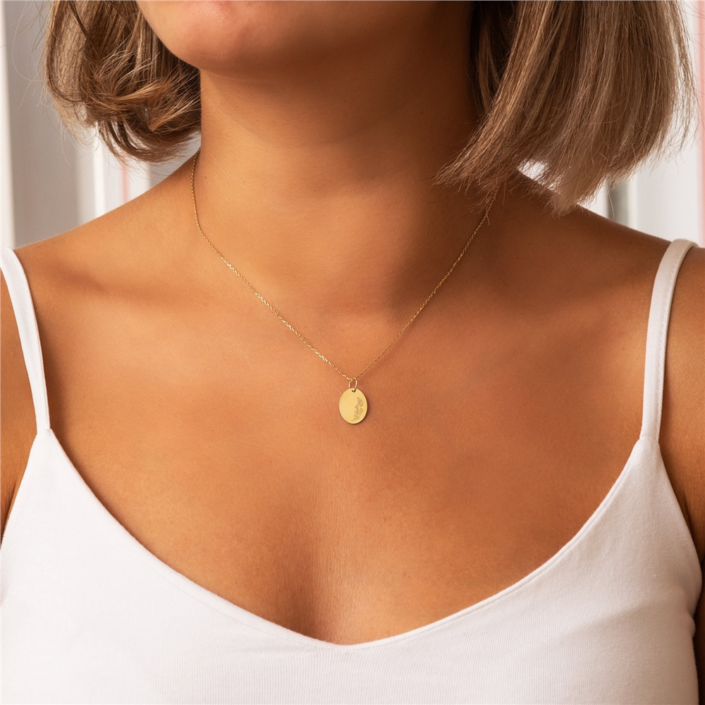 Goldstore-14K Solid Gold Personalized Birth Flower Pendant Necklace, Combined Birth Month Floral Pendant, Custom Engrave Family Necklace for Mom Nana