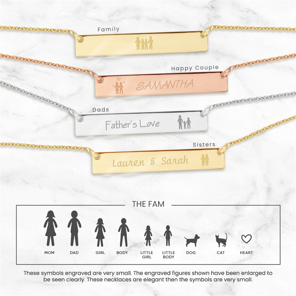 Goldstore-14k Solid Gold Personalized Name Bar Necklace, Dainty Family Bar Necklace is Available for Name Coordinate Date or Handwriting Names