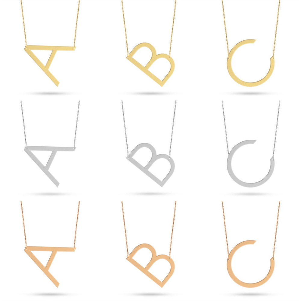 Goldstore-14k Solid Gold Personalized Large Initial Necklace. Overaized Big Letter Custom Gold Necklace is a Great Gift For Her. Valentine's Gift.