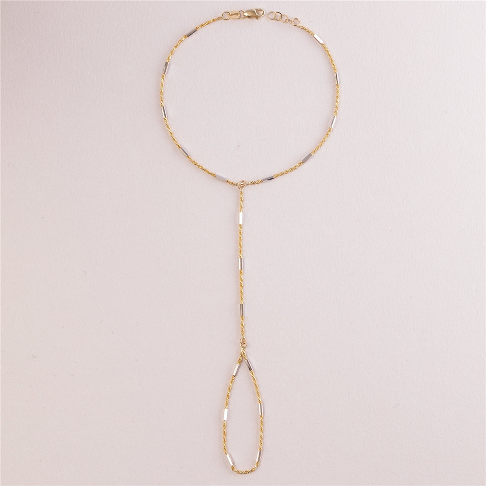 Goldstore-14K Solid Gold Rope Chain Ring Bracelet, Elegant Everyday Slave Bracelet, Hand Chain Lariat Finger Bracelet, Handlet Bracelet Jewelry