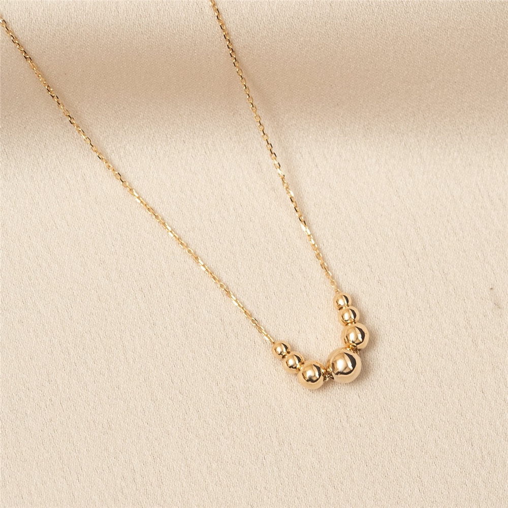 Goldstore-14k Solid Gold Shinning Ball Bead Necklace, Dainty Gold Balls Station Necklace. Gold Sphere Hollow Ball Necklace, Cute Gold Sphere Necklace.