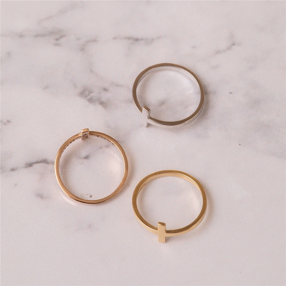 Goldstore-14K Solid Gold Sideways Cross Ring, 18K Solid Plain Gold Dainty Faith Hope and Love Cross Ring Gift for Christmas or Communion Gift