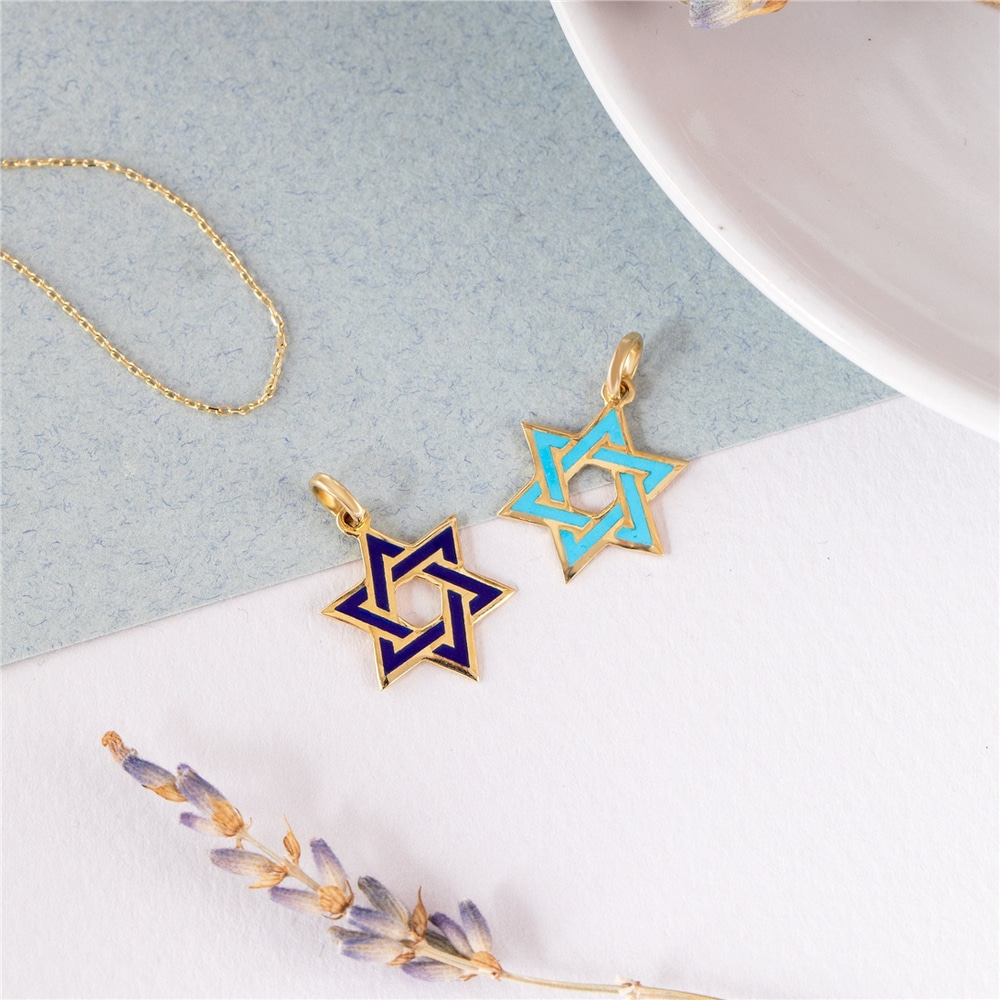 Goldstore-14k Solid Gold Star of David  Necklace, Blue Star of David Pendant , Dainty Gold David's Star, Elegant Religious Jewelry, Gift For Her & Him