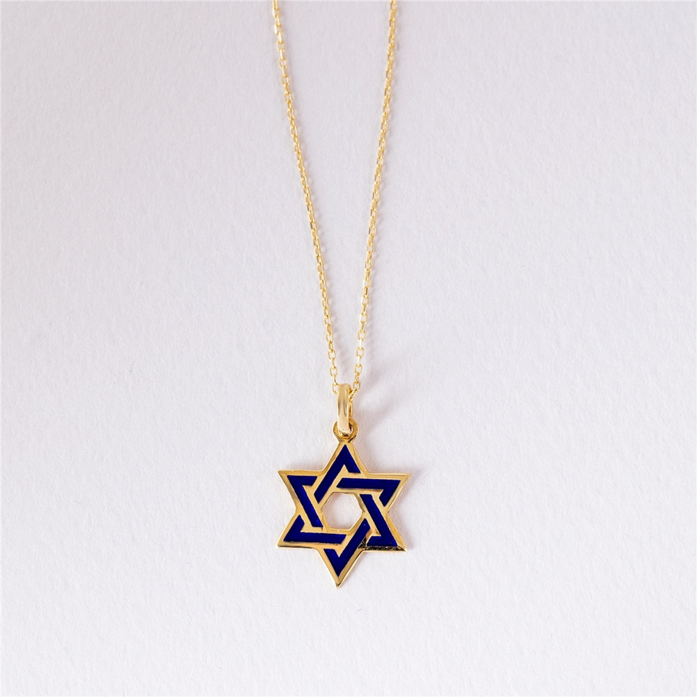Goldstore-14k Solid Gold Star of David  Necklace, Blue Star of David Pendant , Dainty Gold David's Star, Elegant Religious Jewelry, Gift For Her & Him