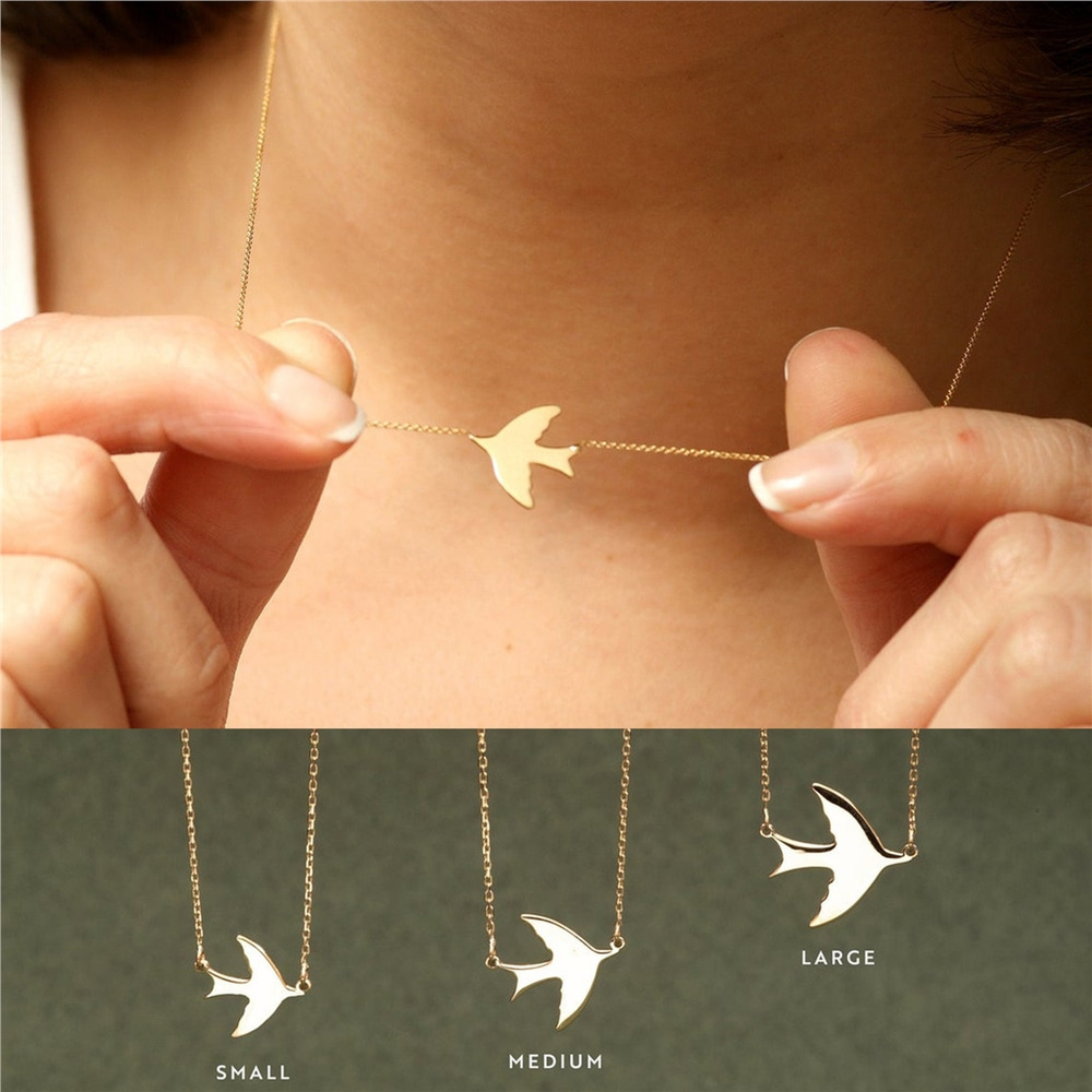 Goldstore-14k Solid Gold Swallow Necklace, Dainty Gold Flying Bird Necklace is a Great Gift For Her. Gift For Valantine' Love