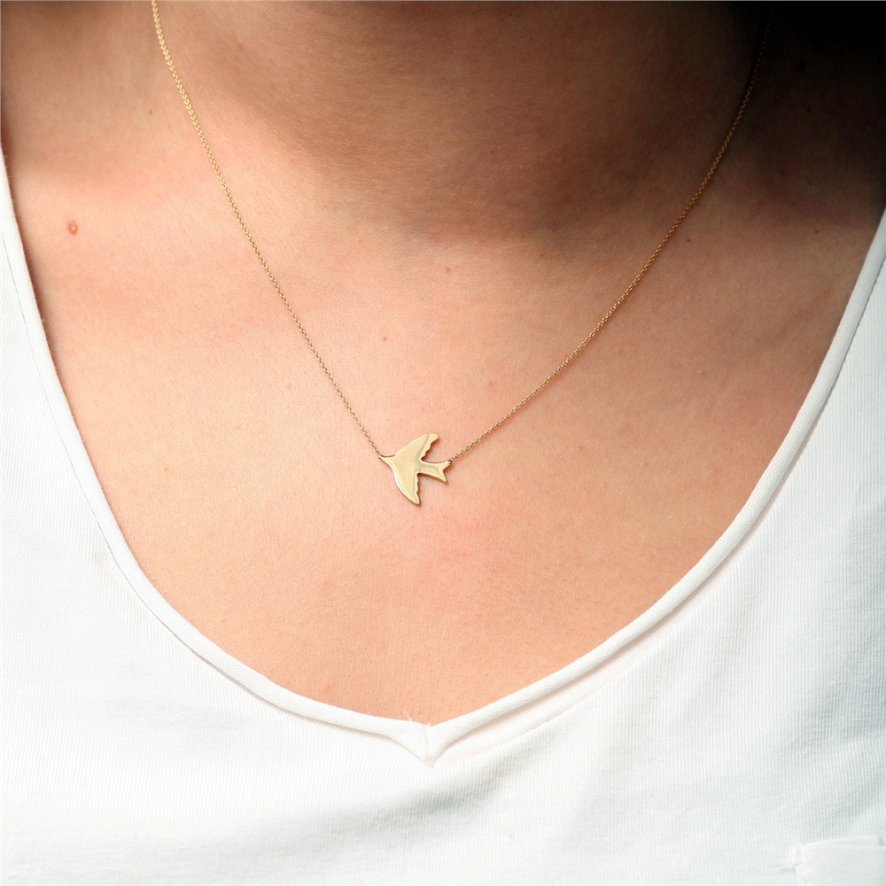Goldstore-14k Solid Gold Swallow Necklace, Dainty Gold Flying Bird Necklace is a Great Gift For Her. Gift For Valantine' Love