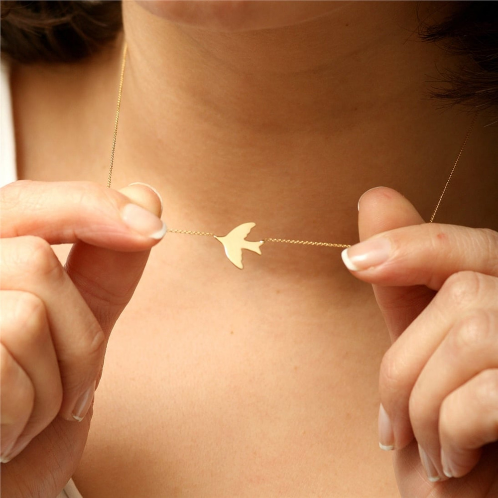Goldstore-14k Solid Gold Swallow Necklace, Dainty Gold Flying Bird Necklace is a Great Gift For Her. Gift For Valantine' Love