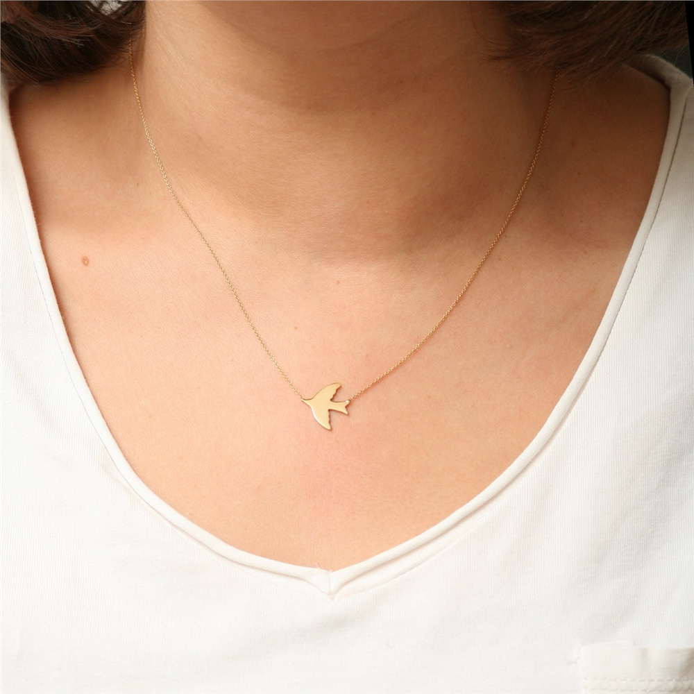Goldstore-14k Solid Gold Swallow Necklace, Dainty Gold Flying Bird Necklace is a Great Gift For Her. Gift For Valantine' Love