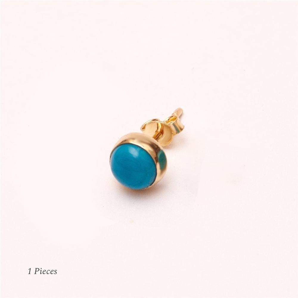 Goldstore-14K Solid Gold Tiny Turquoise Stud Earrings, Delicate 5mm or 6mm Sleeping Beauty Turquoise Studs Everyday Earrings Child Earrings