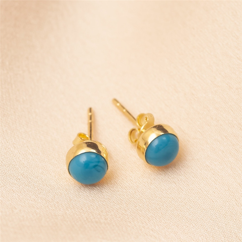Goldstore-14K Solid Gold Tiny Turquoise Stud Earrings, Delicate 5mm or 6mm Sleeping Beauty Turquoise Studs Everyday Earrings Child Earrings