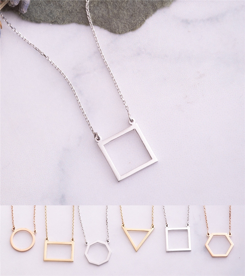 Goldstore-14K Solid Gold Triangle Necklace, Dainty Cutout Triangle Necklace, Minimalist Layered Cute Karma Geometric Tiny Charm Necklace Gift for Her