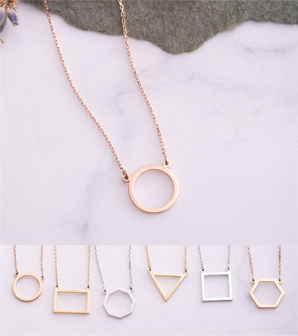 Goldstore-14K Solid Gold Triangle Necklace, Dainty Cutout Triangle Necklace, Minimalist Layered Cute Karma Geometric Tiny Charm Necklace Gift for Her